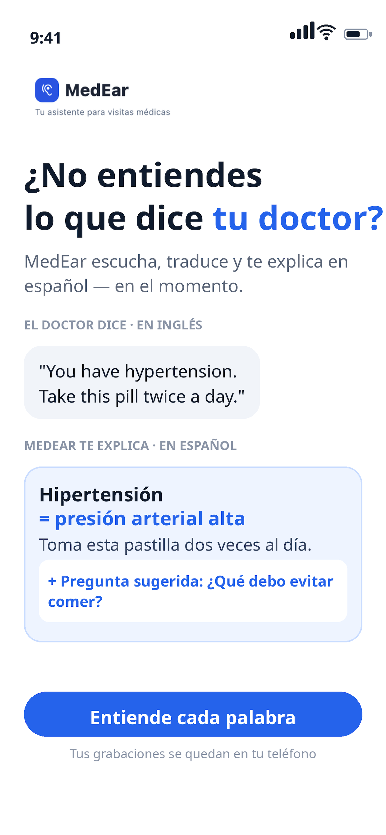 MedEar traduce la conversación con tu doctor